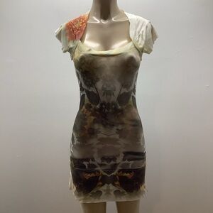 Alchemic Size Small Long Shirt/Mini Dress with Floral Sublimation Print.